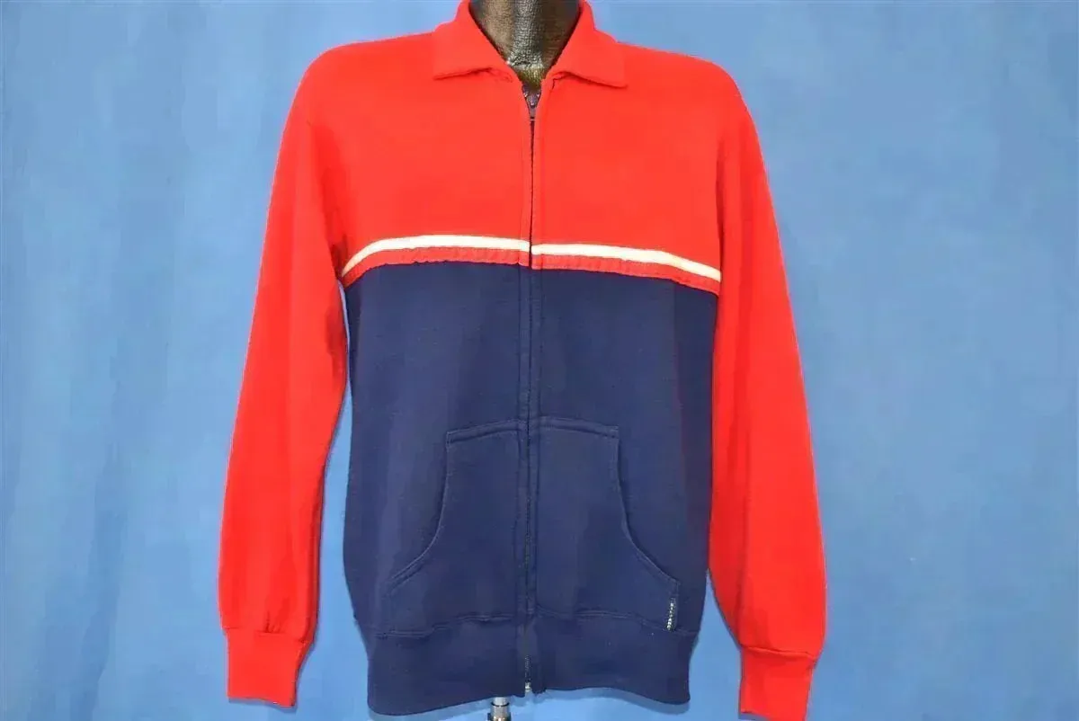 80s Red White Blue Zip Up Track Jacket Medium