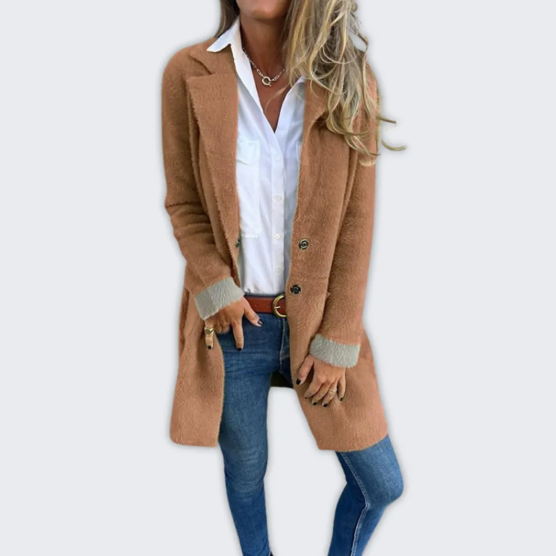 Chic Long Wool Blend Overcoat for Women - Cozy Autumn/Winter Style
