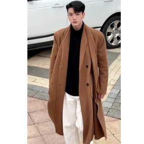 Chicmy-Luxury Fake Two Piece Long Woolen Trench Coat Men Winter Fashion Chic Lapel Overcoat Unisex Business Casual Streetwear