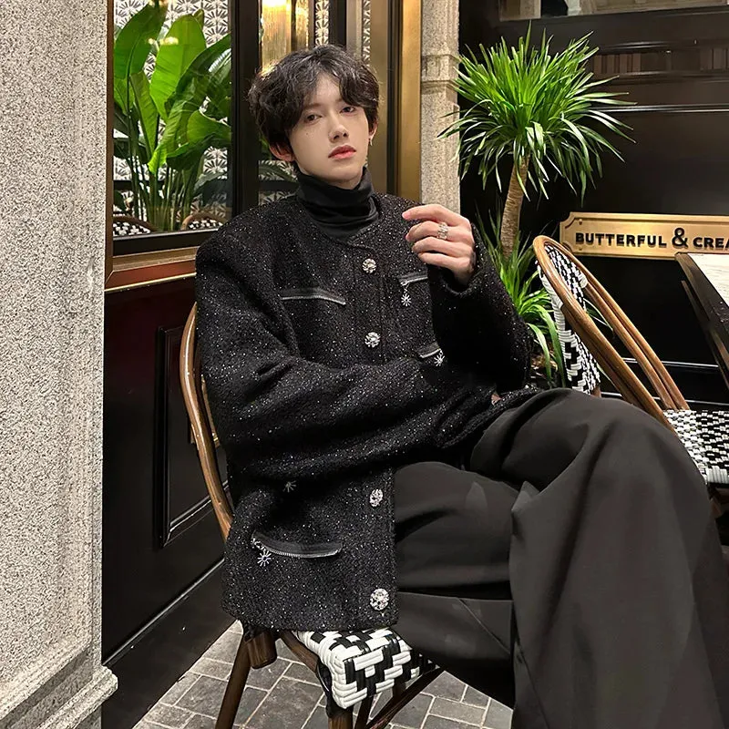 Chicmy-Men's Elegant Jacket Korean Style Luxury Short Suit Coat Fashion Multi-zipper Sequin Design Trend Male Casual Jackets White