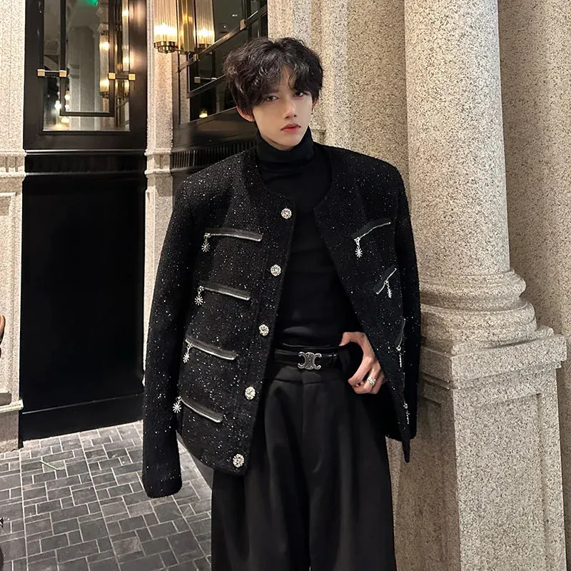 Chicmy-Men's Elegant Jacket Korean Style Luxury Short Suit Coat Fashion Multi-zipper Sequin Design Trend Male Casual Jackets White