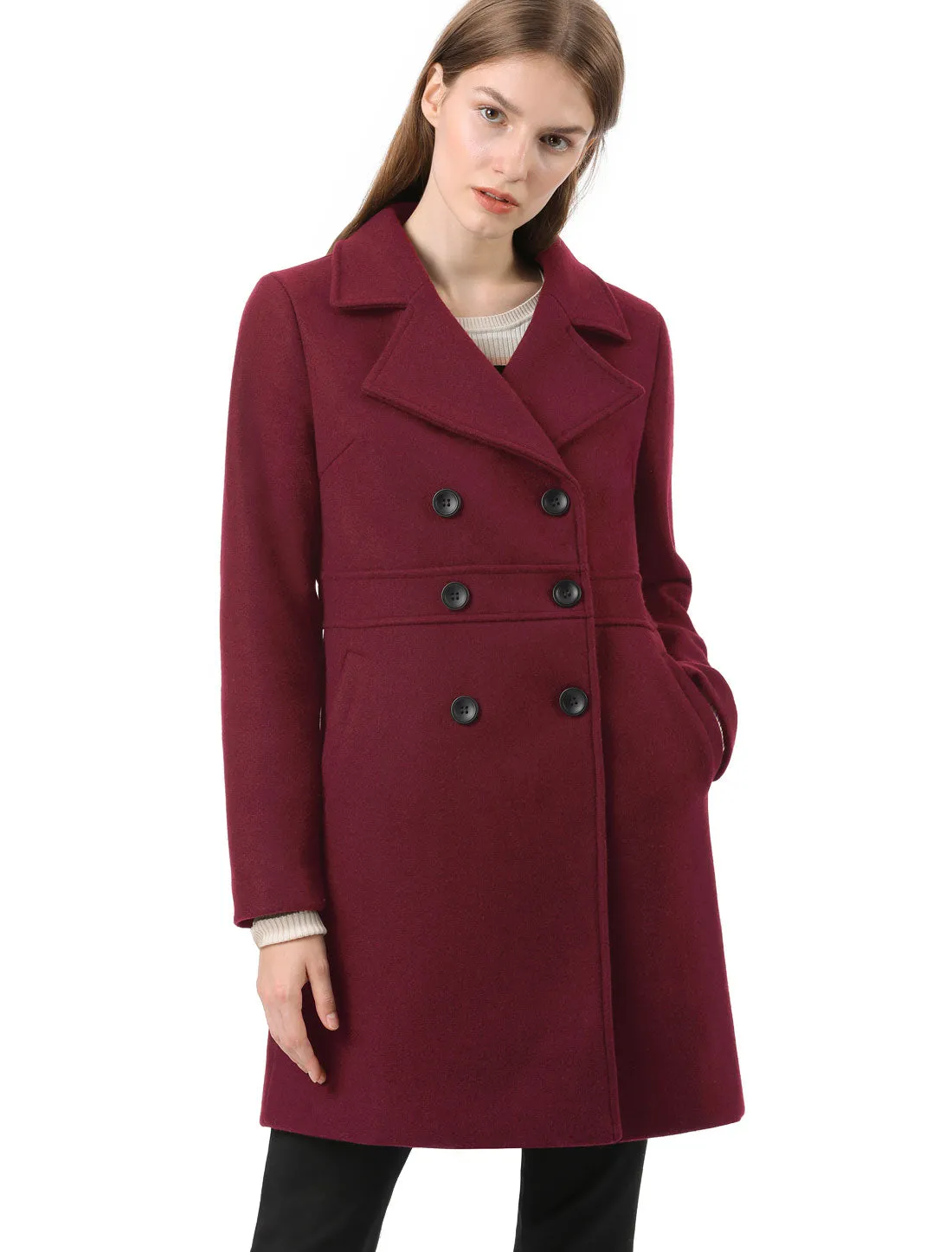 Double Breasted Notched Lapel Long Winter Coat