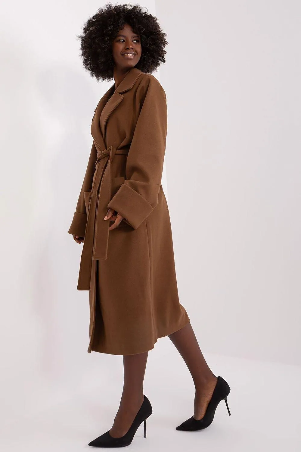 Elegant Double-Breasted Wool Blend Overcoat with Adjustable Belt