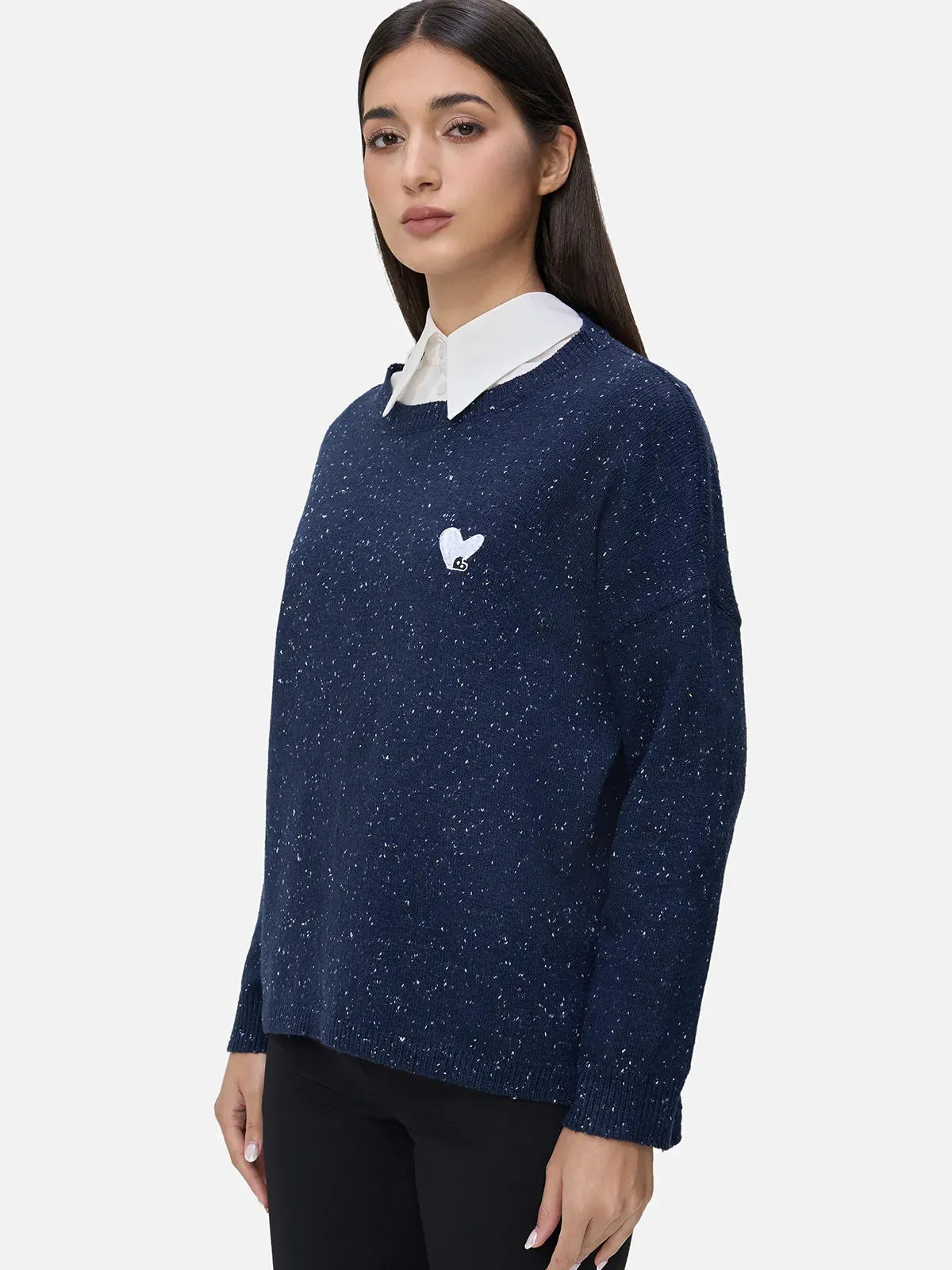 Heart Print Sweater & Shirt Two-Piece Set