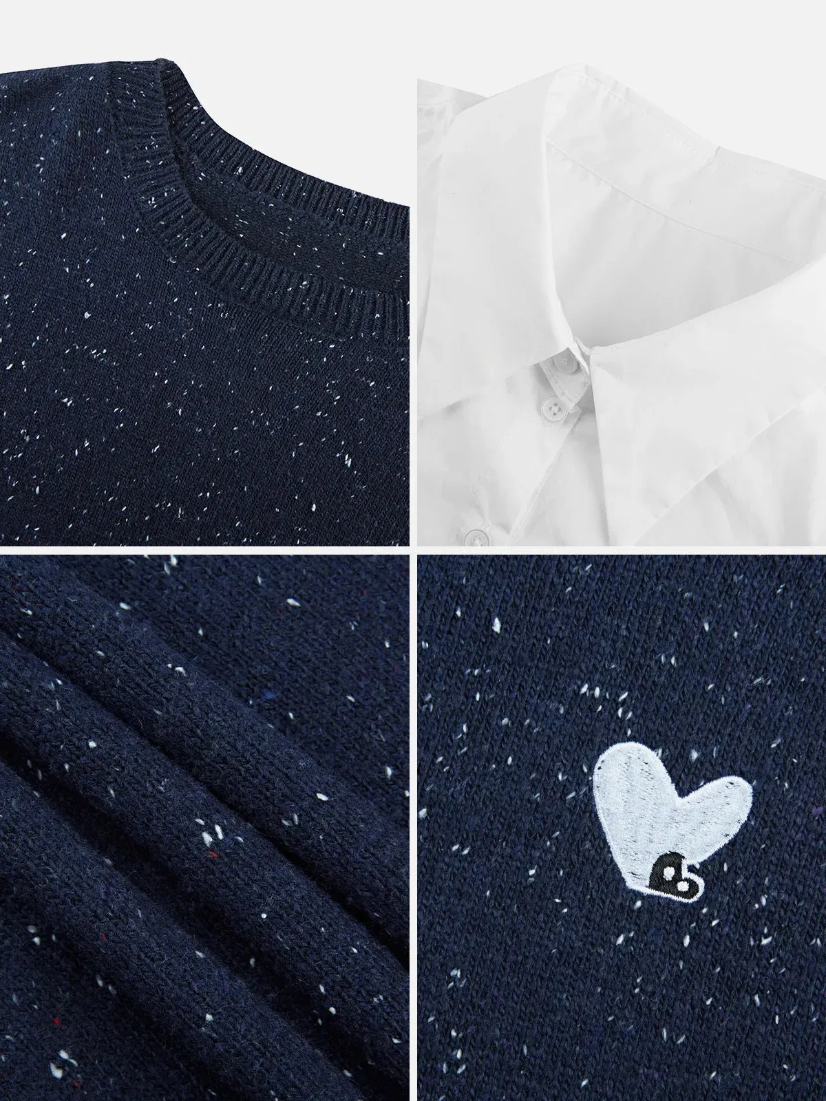 Heart Print Sweater & Shirt Two-Piece Set