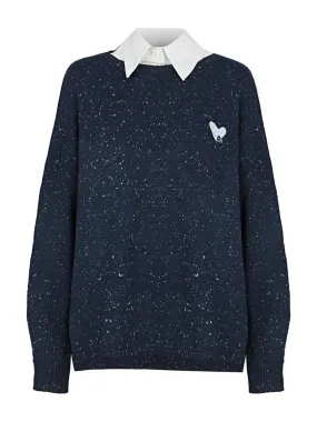 Heart Print Sweater & Shirt Two-Piece Set