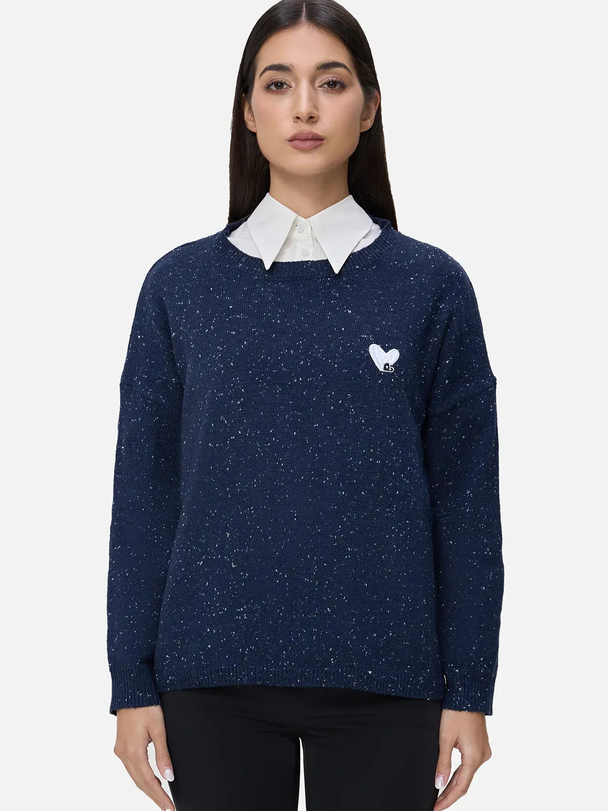 Heart Print Sweater & Shirt Two-Piece Set