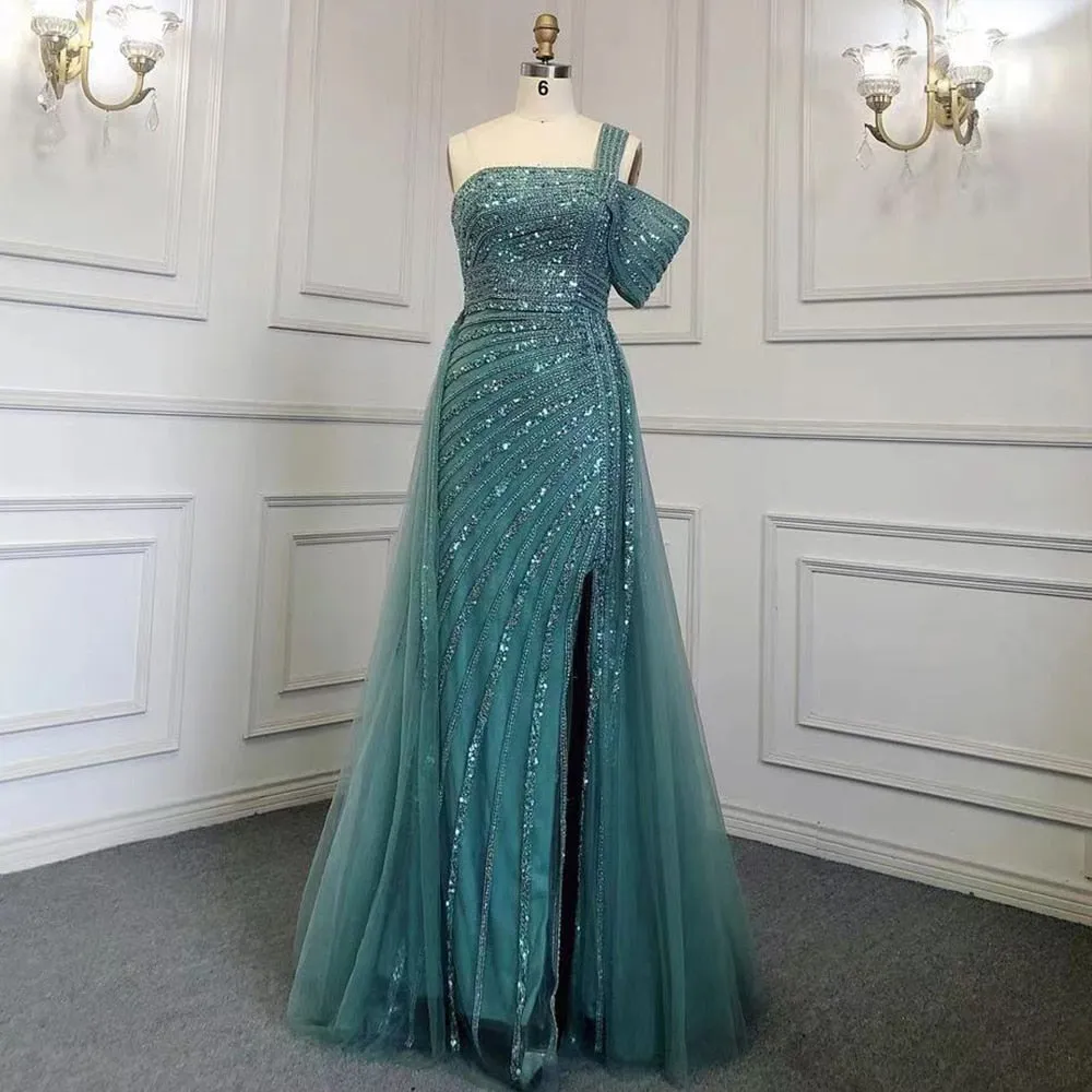 High Split Luxury Beaded Woman's Cocktail Party Dress