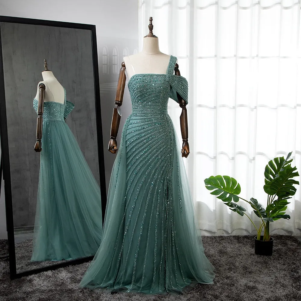 High Split Luxury Beaded Woman's Cocktail Party Dress