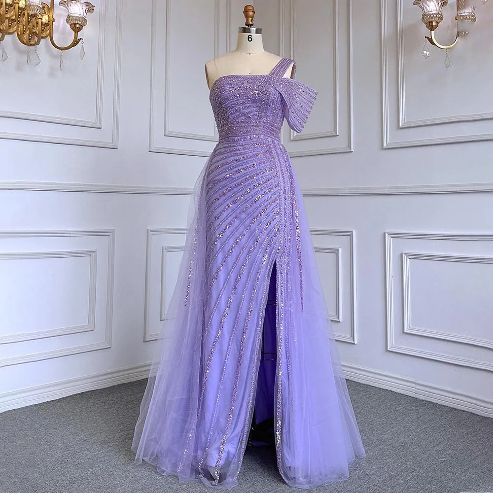 High Split Luxury Beaded Woman's Cocktail Party Dress