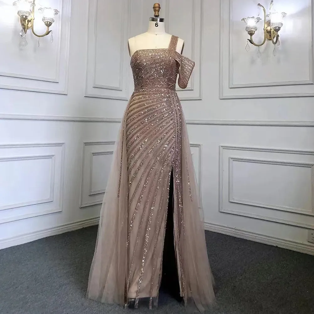 High Split Luxury Beaded Woman's Cocktail Party Dress