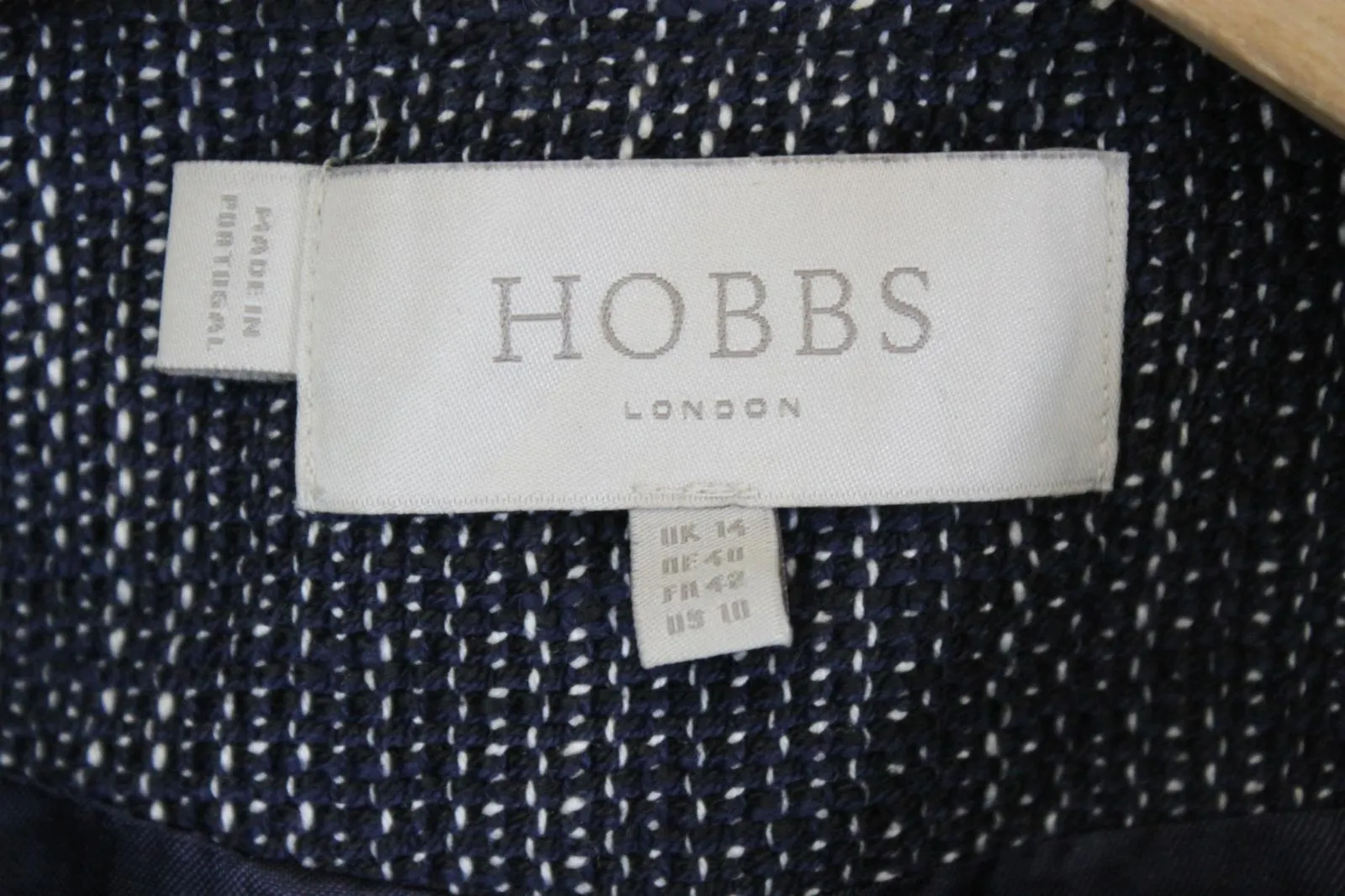 HOBBS Ladies Blue & White Cotton RLong Sleeve ound Neck Jacket EU42 UK14