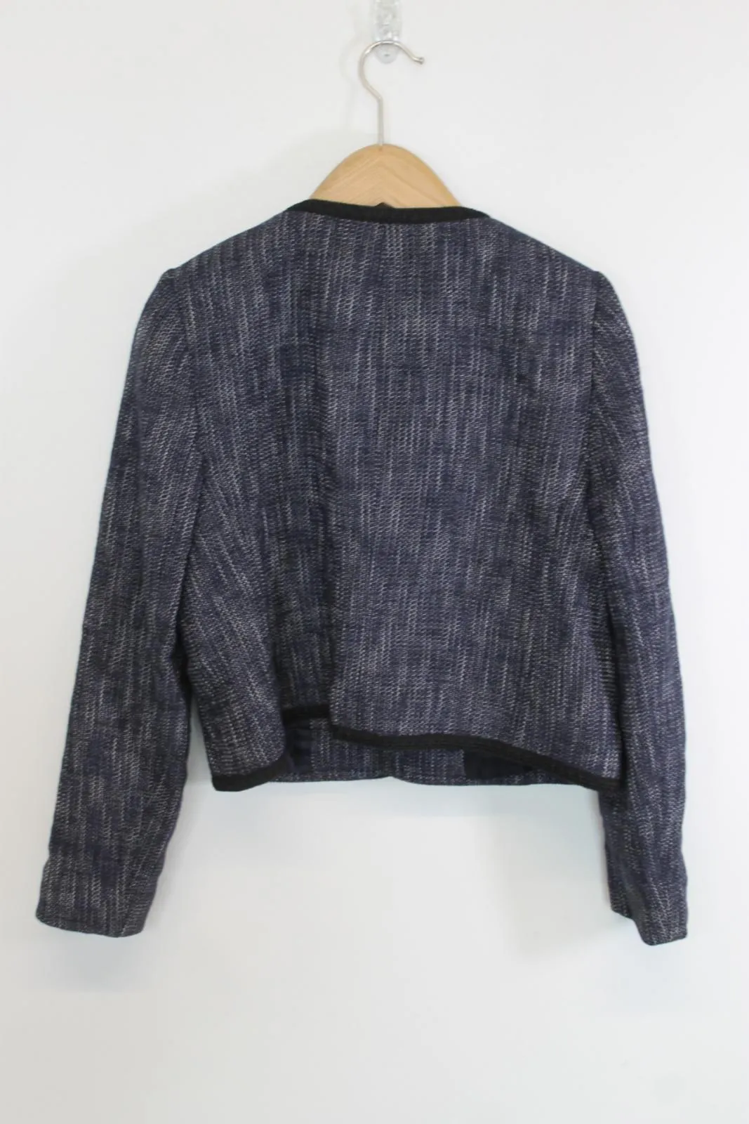 HOBBS Ladies Blue & White Cotton RLong Sleeve ound Neck Jacket EU42 UK14