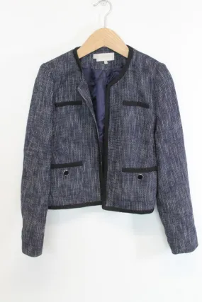 HOBBS Ladies Blue & White Cotton RLong Sleeve ound Neck Jacket EU42 UK14