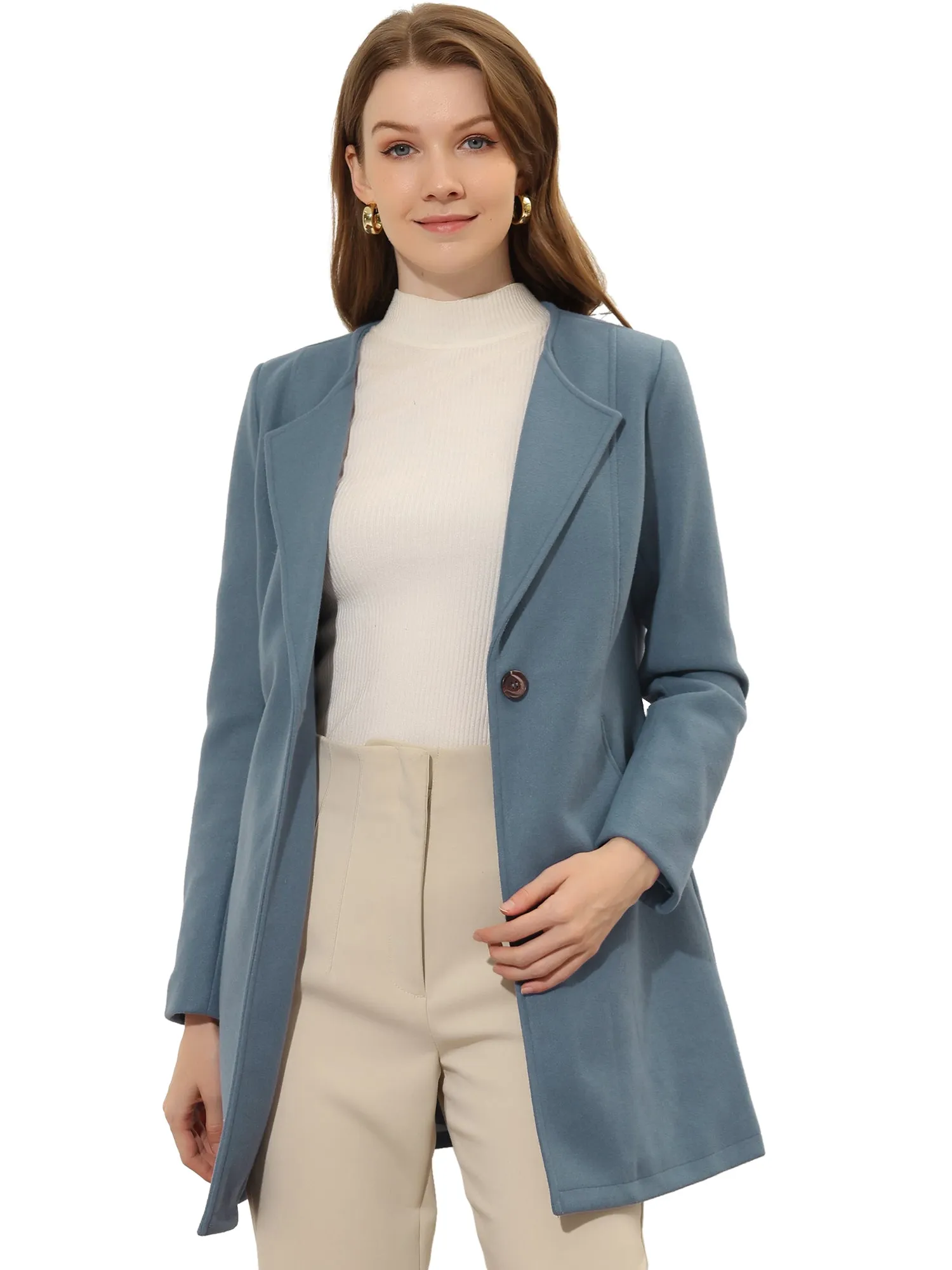 Mid-thigh Collarless Overcoat Single Breasted Outwear Winter Coat