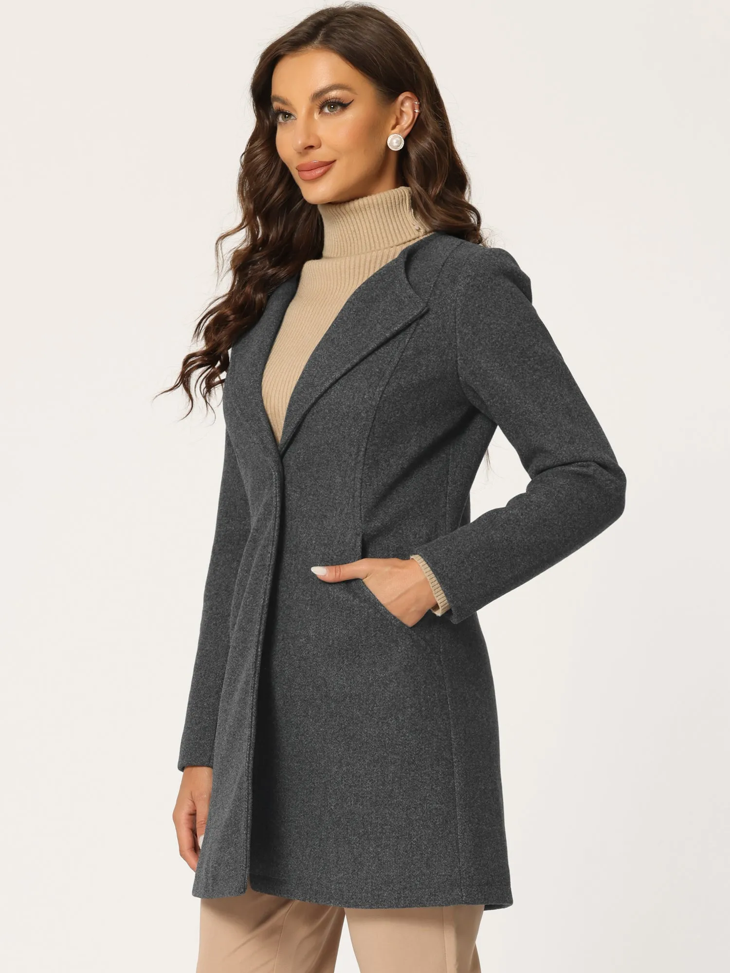 Mid-thigh Collarless Overcoat Single Breasted Outwear Winter Coat