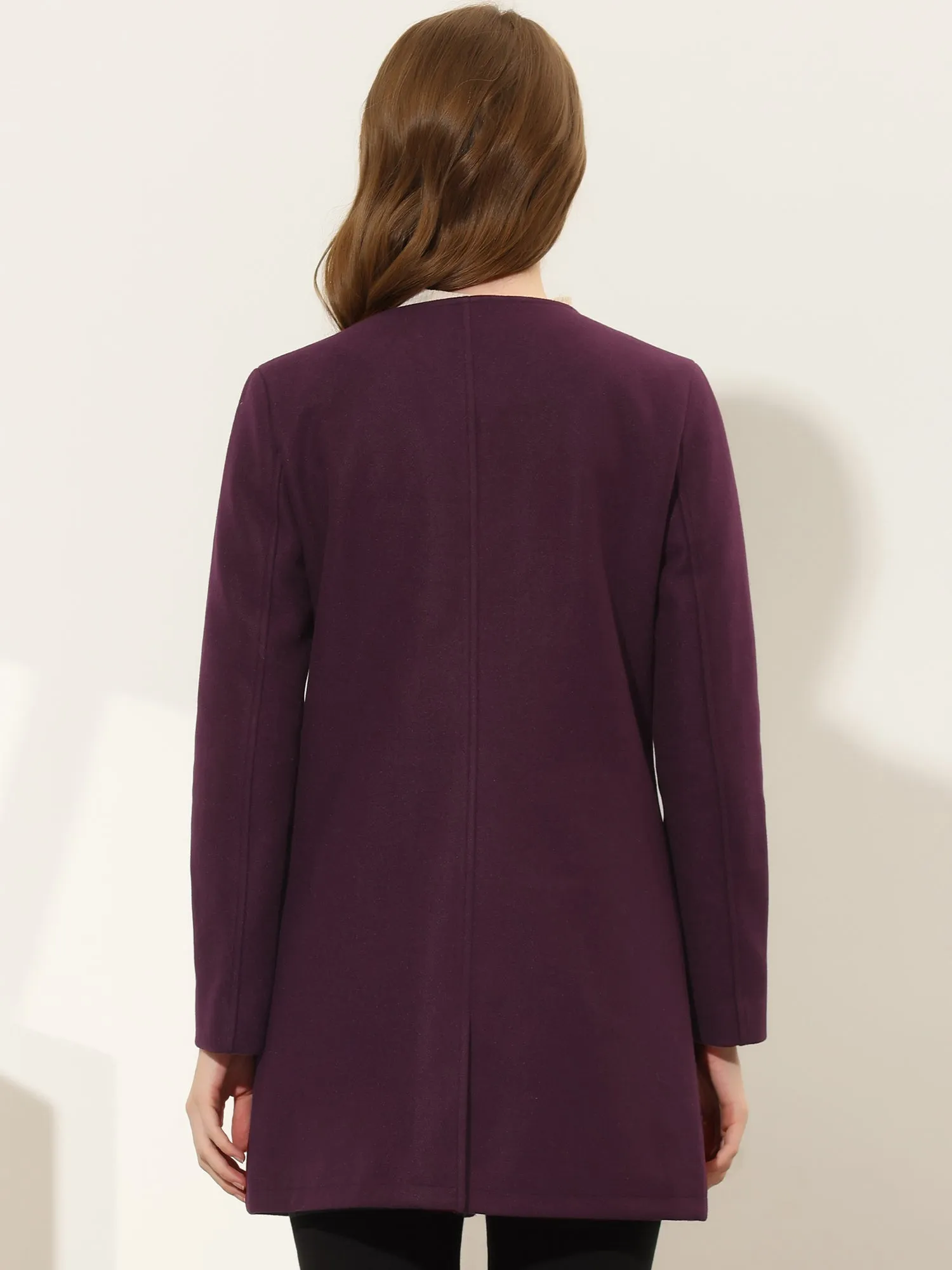 Mid-thigh Collarless Overcoat Single Breasted Outwear Winter Coat
