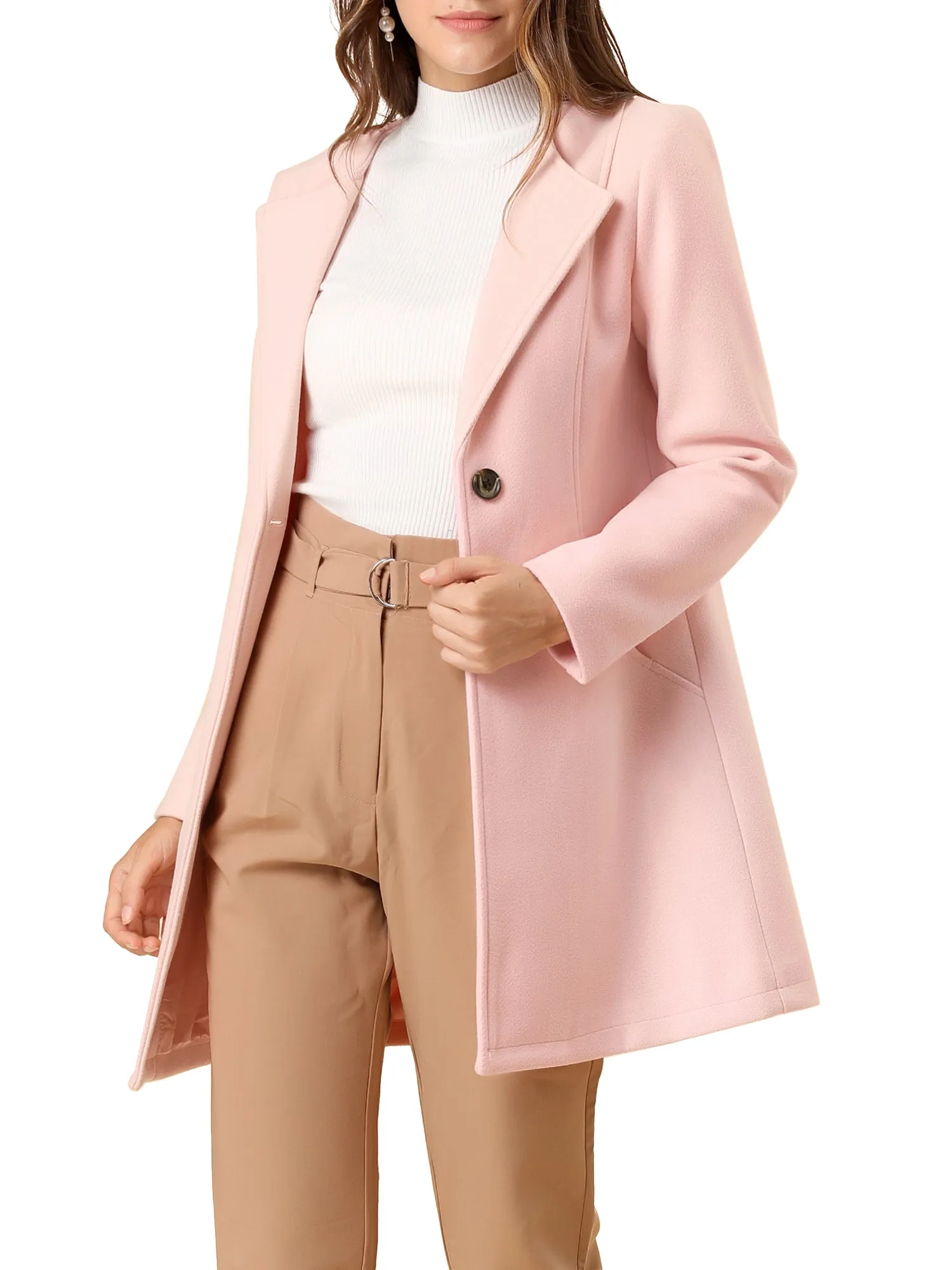 Mid-thigh Collarless Overcoat Single Breasted Outwear Winter Coat