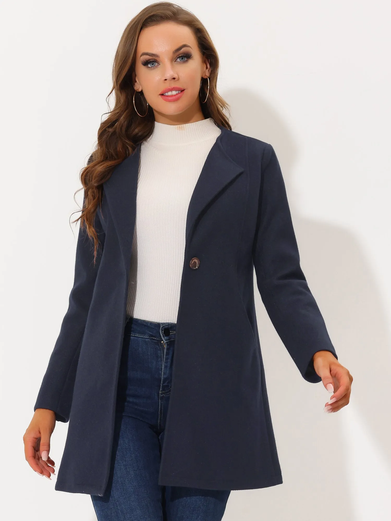 Mid-thigh Collarless Overcoat Single Breasted Outwear Winter Coat