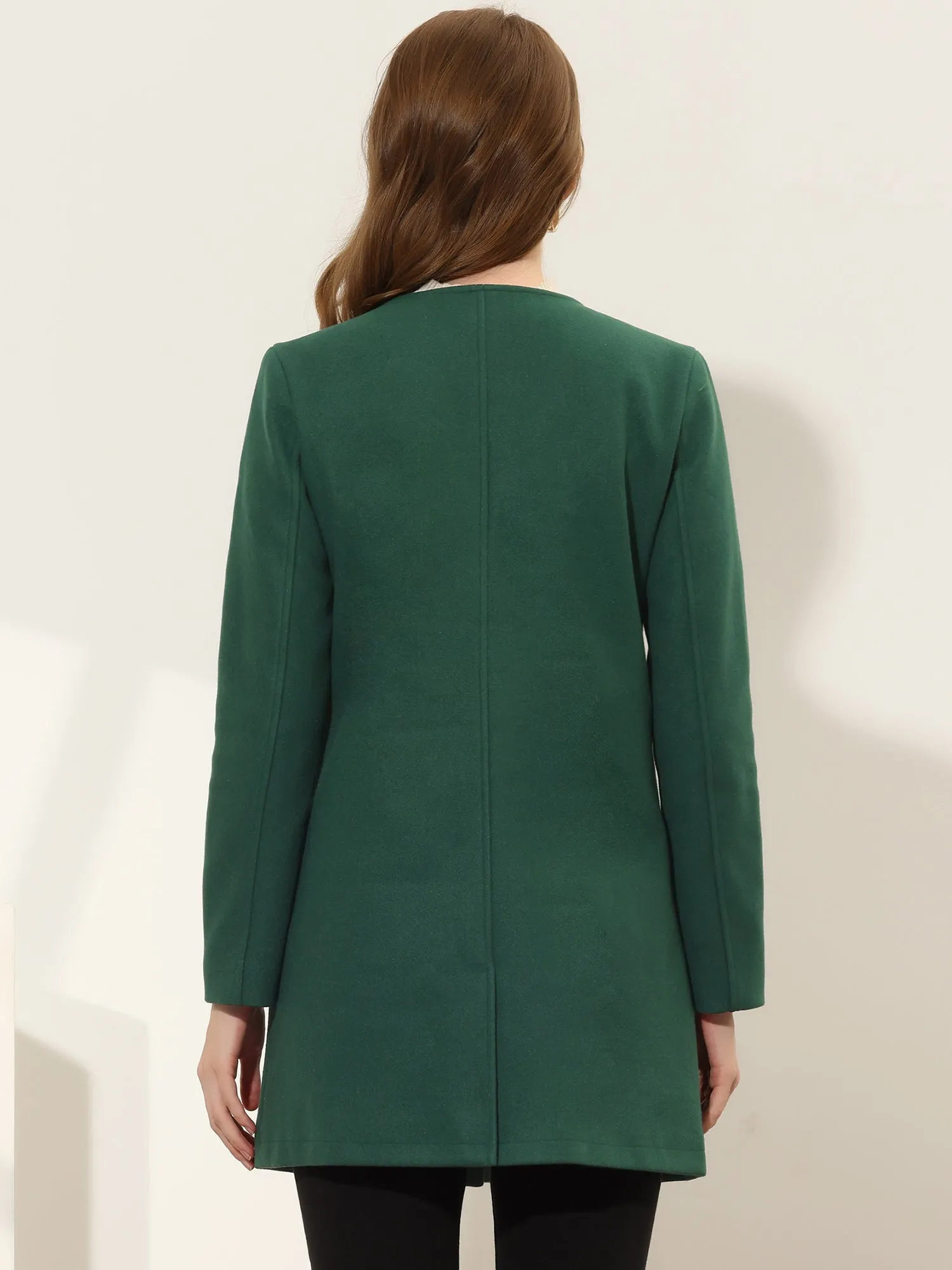 Mid-thigh Collarless Overcoat Single Breasted Outwear Winter Coat