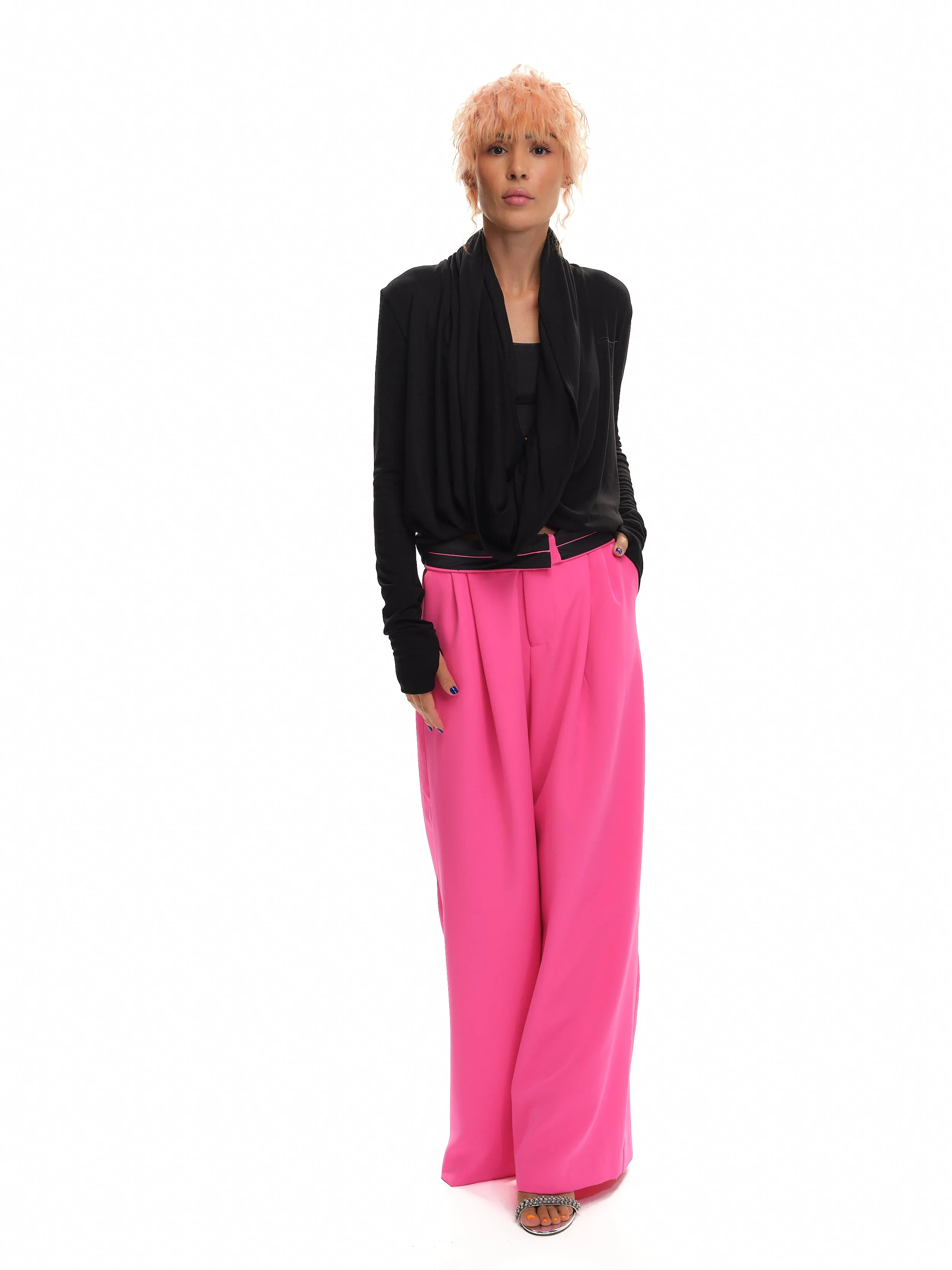 Pink Mid-Rise Wide-Leg Pants
