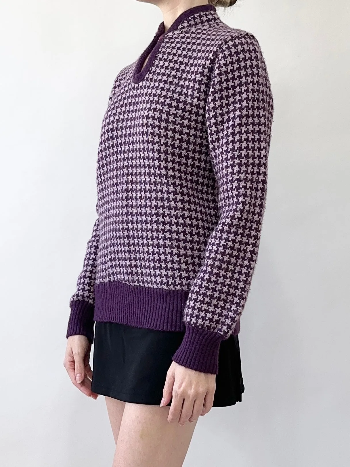 Plum Houndstooth 60s/ 70s Sweater (S)