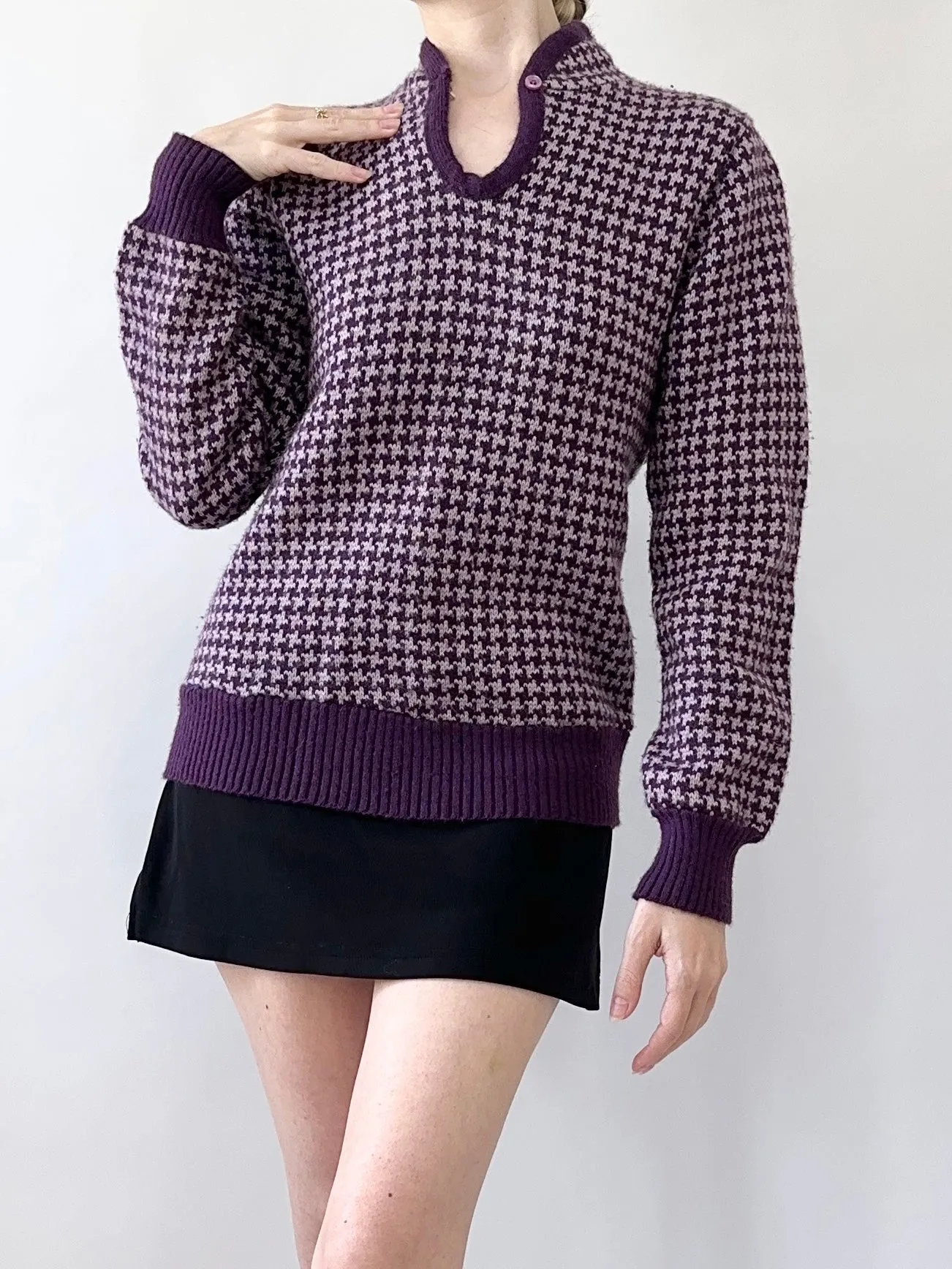Plum Houndstooth 60s/ 70s Sweater (S)