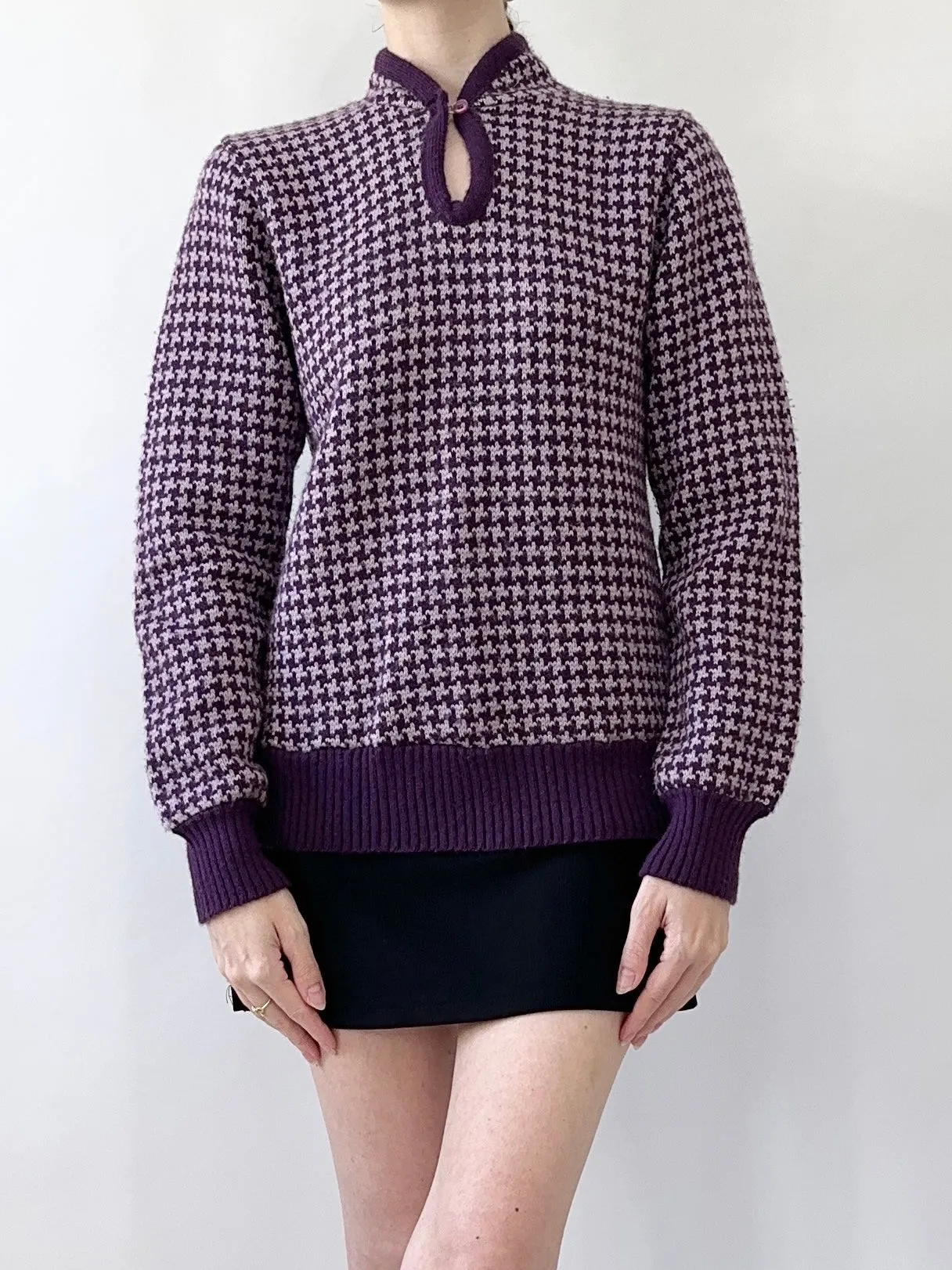 Plum Houndstooth 60s/ 70s Sweater (S)