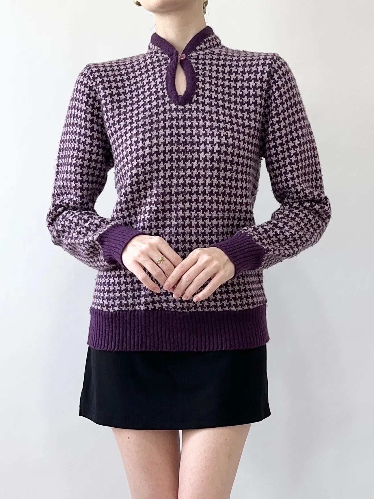 Plum Houndstooth 60s/ 70s Sweater (S)