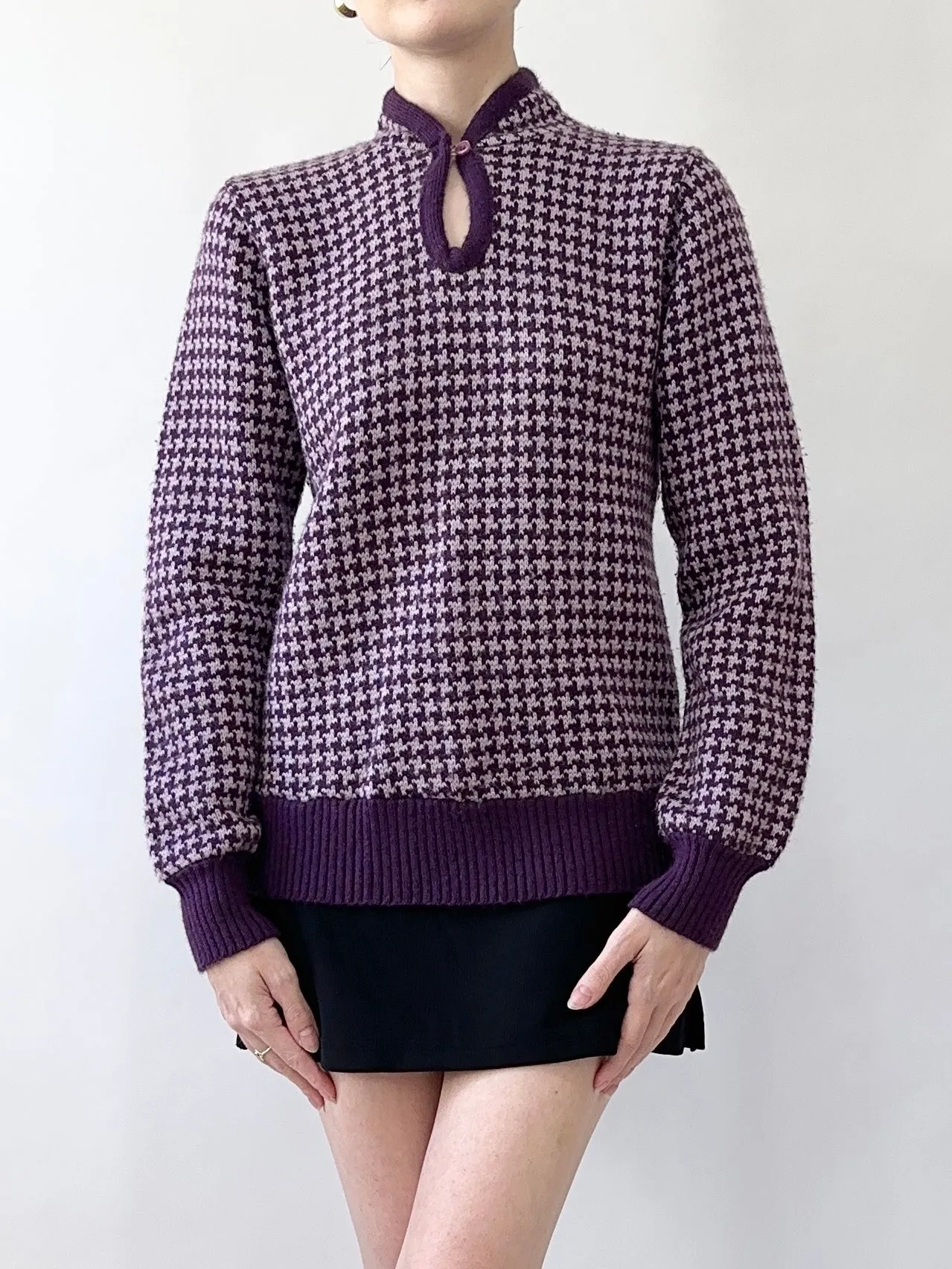 Plum Houndstooth 60s/ 70s Sweater (S)