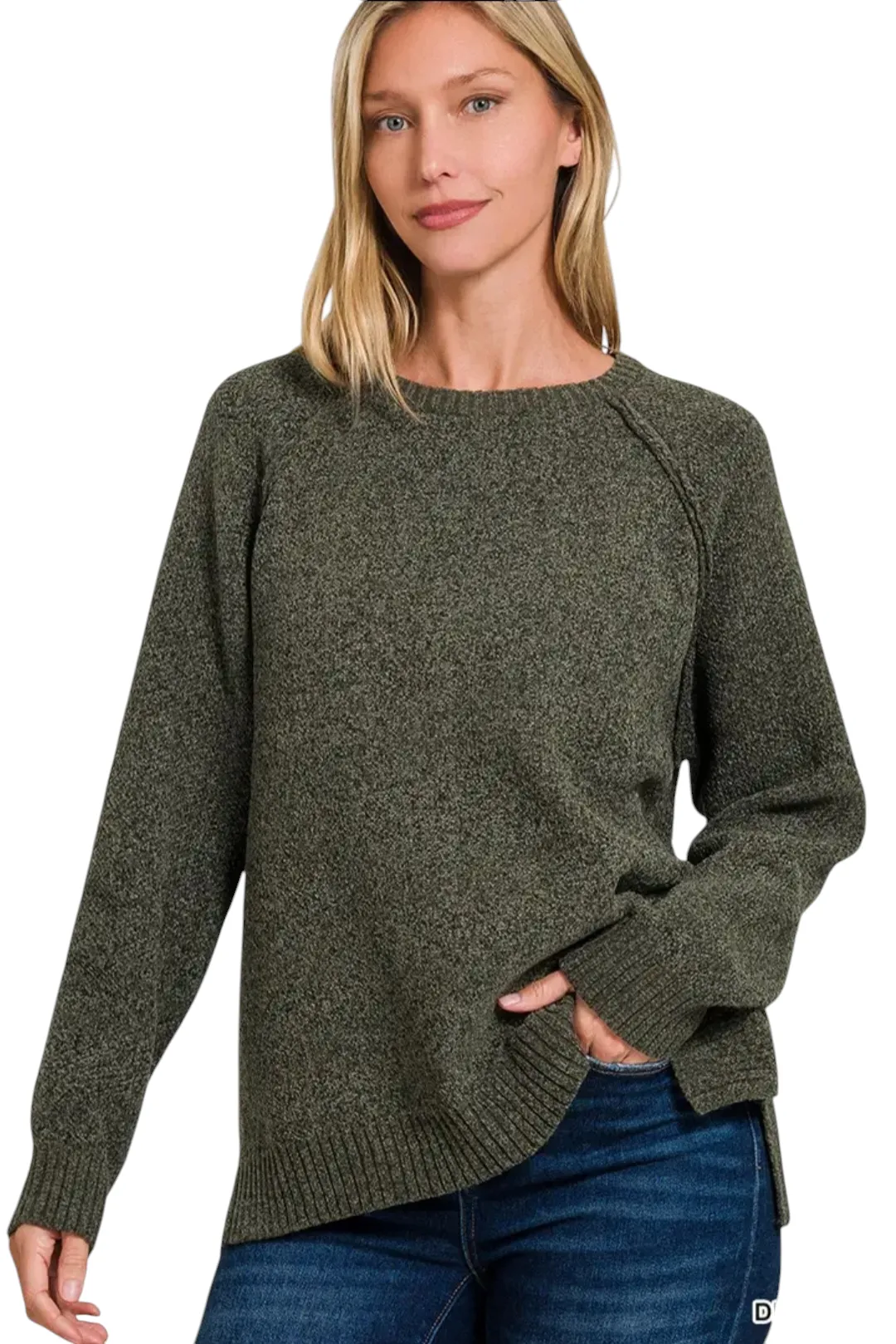 Round Neck Raglan Chenille Sweater