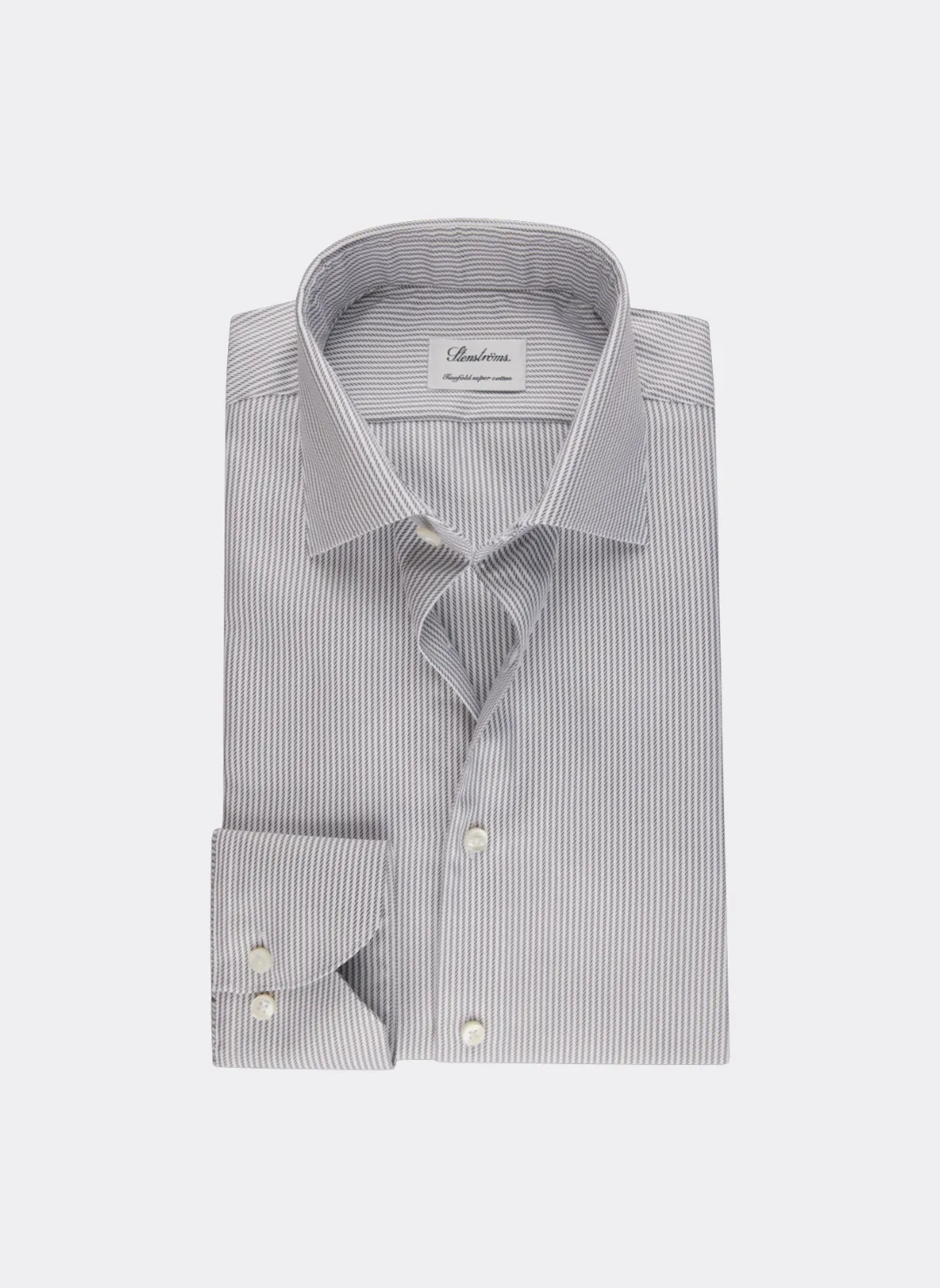 Stenströms Twill Striped Shirt in Grey