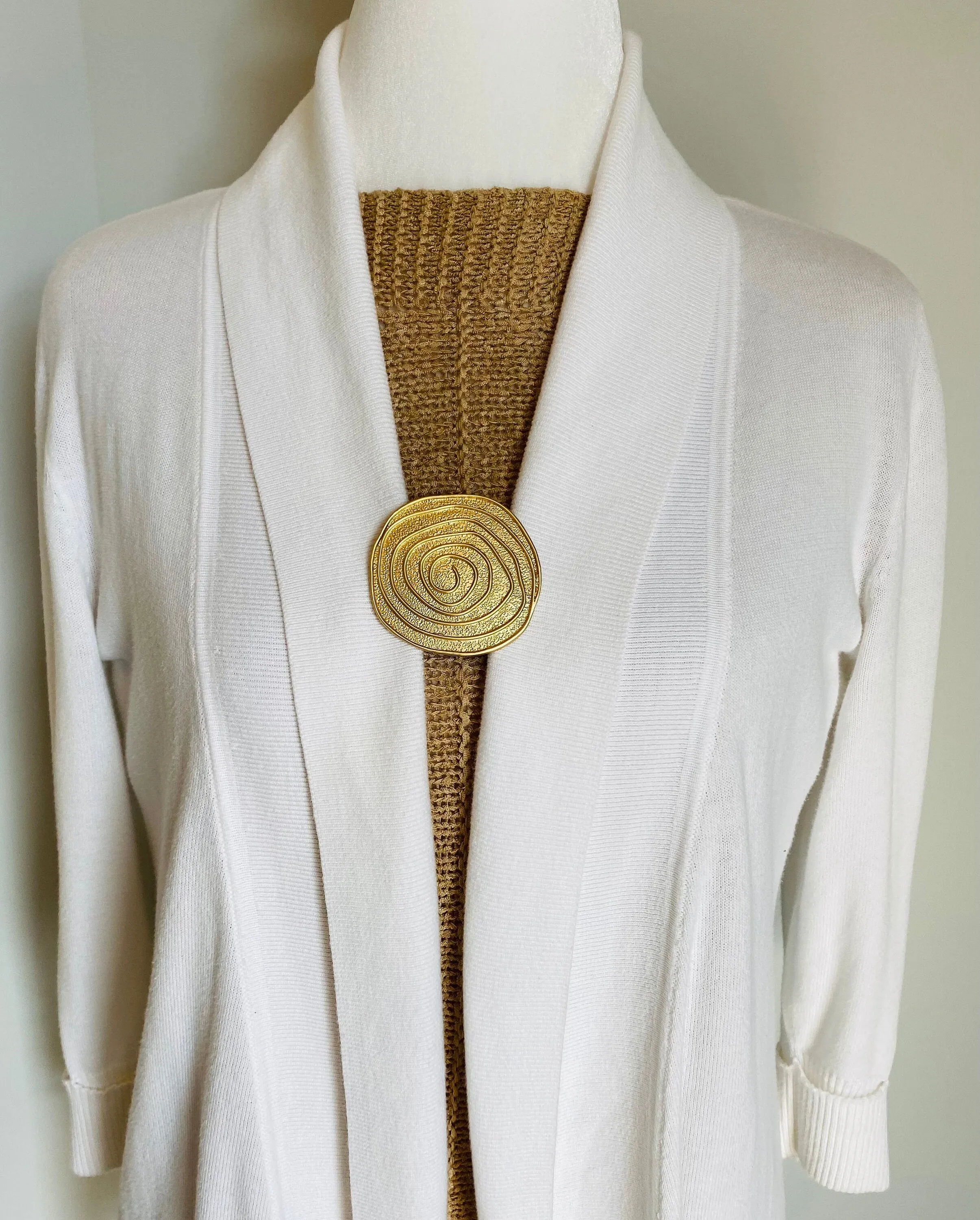 Sweater Clips Platinum Gold Spiral Medallion Cardigan Clasp Sweater Clip Vortex Sweater Clips Minimalist Jewelry Gifts for Her by Fabulici