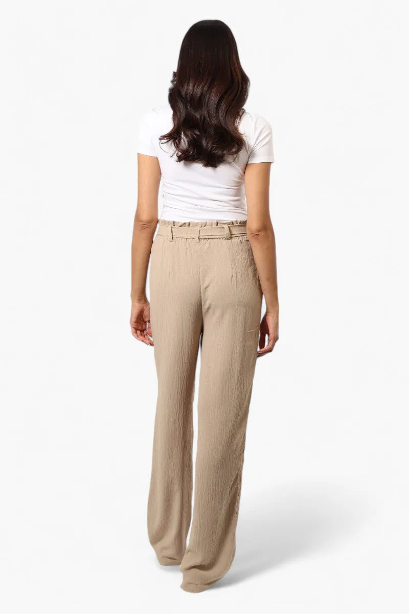 Urbanology Solid Belted Palazzo Pants - Beige