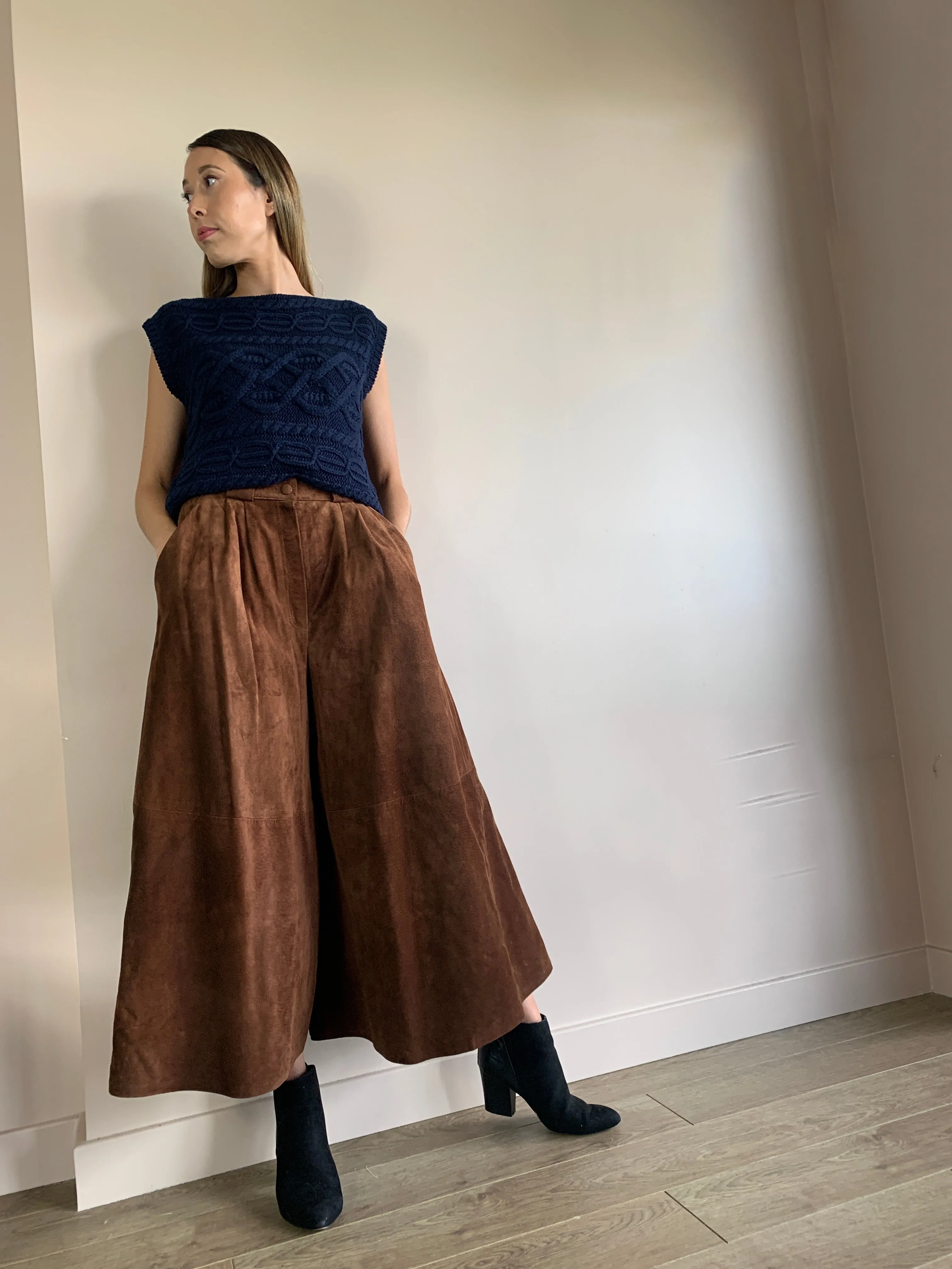Vintage suede wide leg culottes